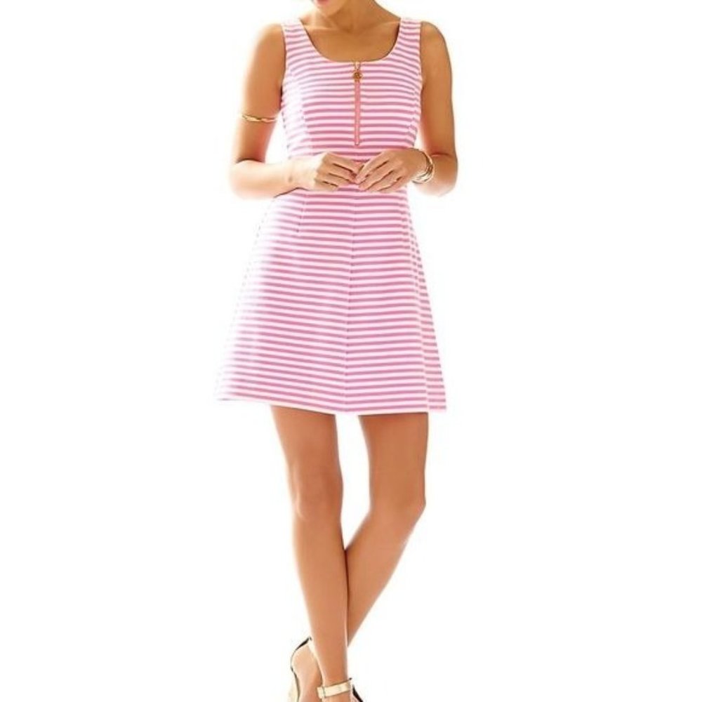 Lilly Pulitzer Womens Pink White Ottoman Striped Mini Flare Nicolette Dress XS